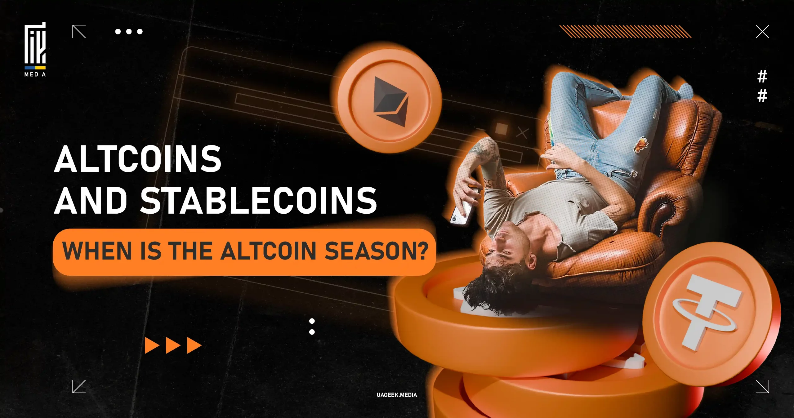 Altcoins and stablecoins banner highlighting cryptocurrency trends with the question 'When is the Altcoin Season?' featuring Tether and Ethereum visuals.